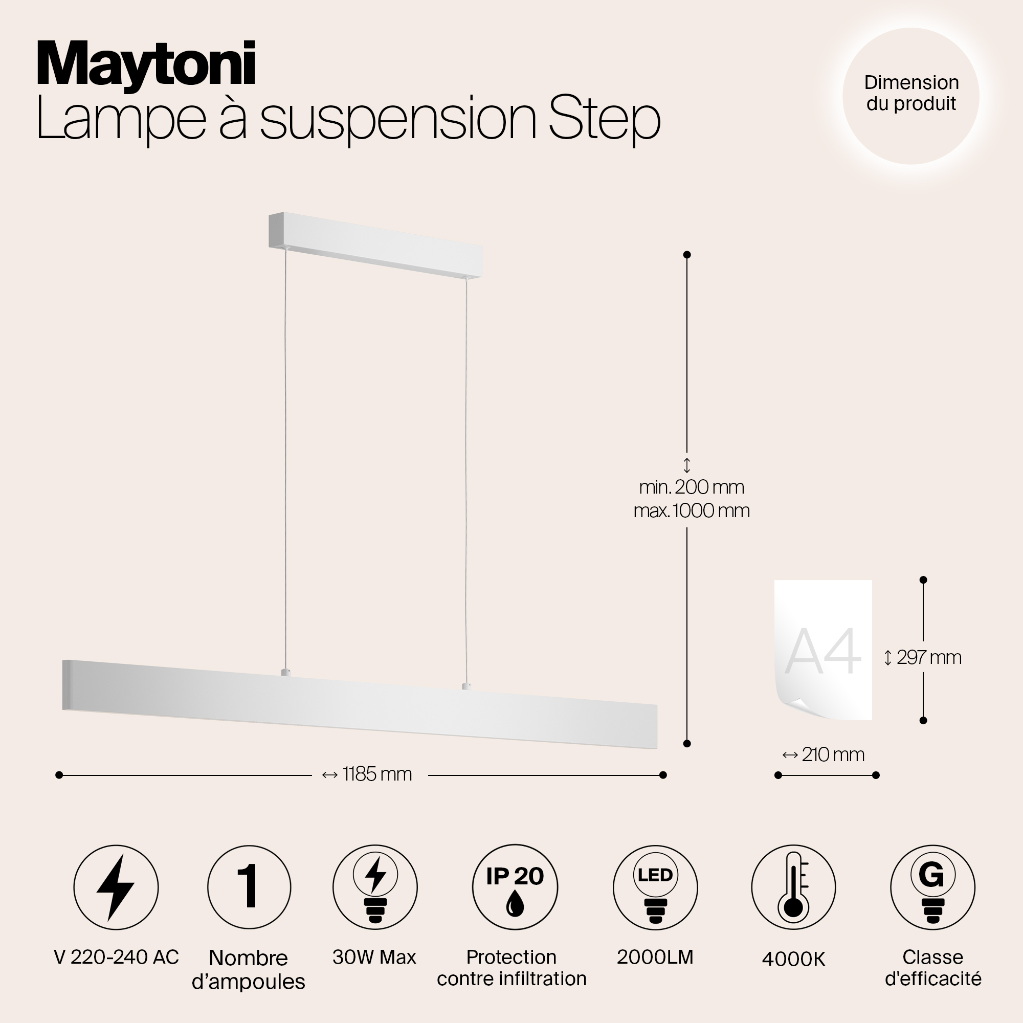 картинка Подвесной светодиодный светильник Maytoni Step P010PL-L30W4K от магазина pro-decor.kz