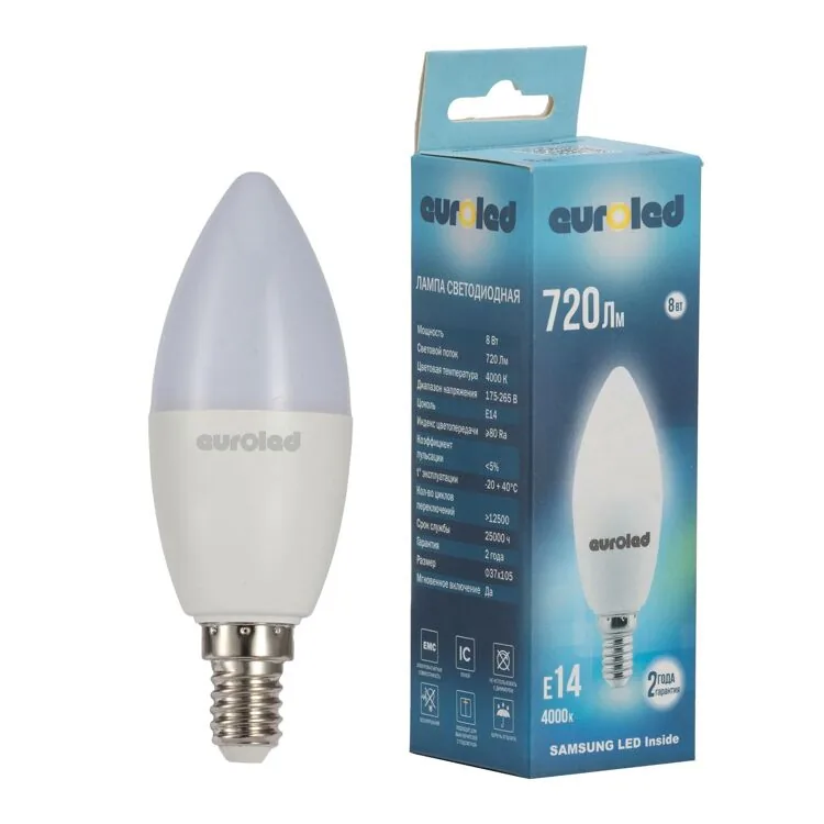 картинка Лампа светодиодная C37 8W E14 4000K E-C37-8W-4K от магазина pro-decor.kz