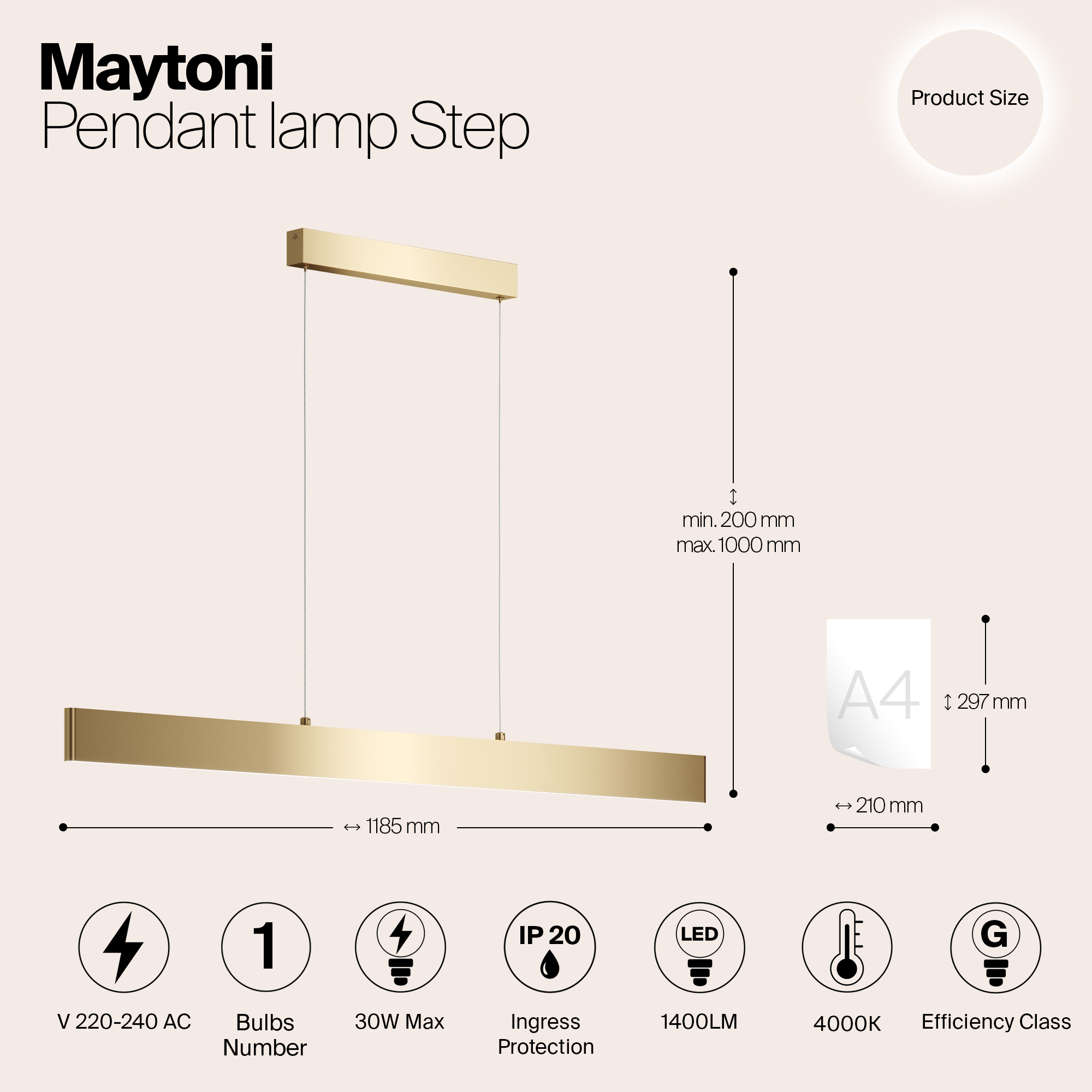 картинка Подвесной светодиодный светильник Maytoni Step P010PL-L30G4K от магазина pro-decor.kz