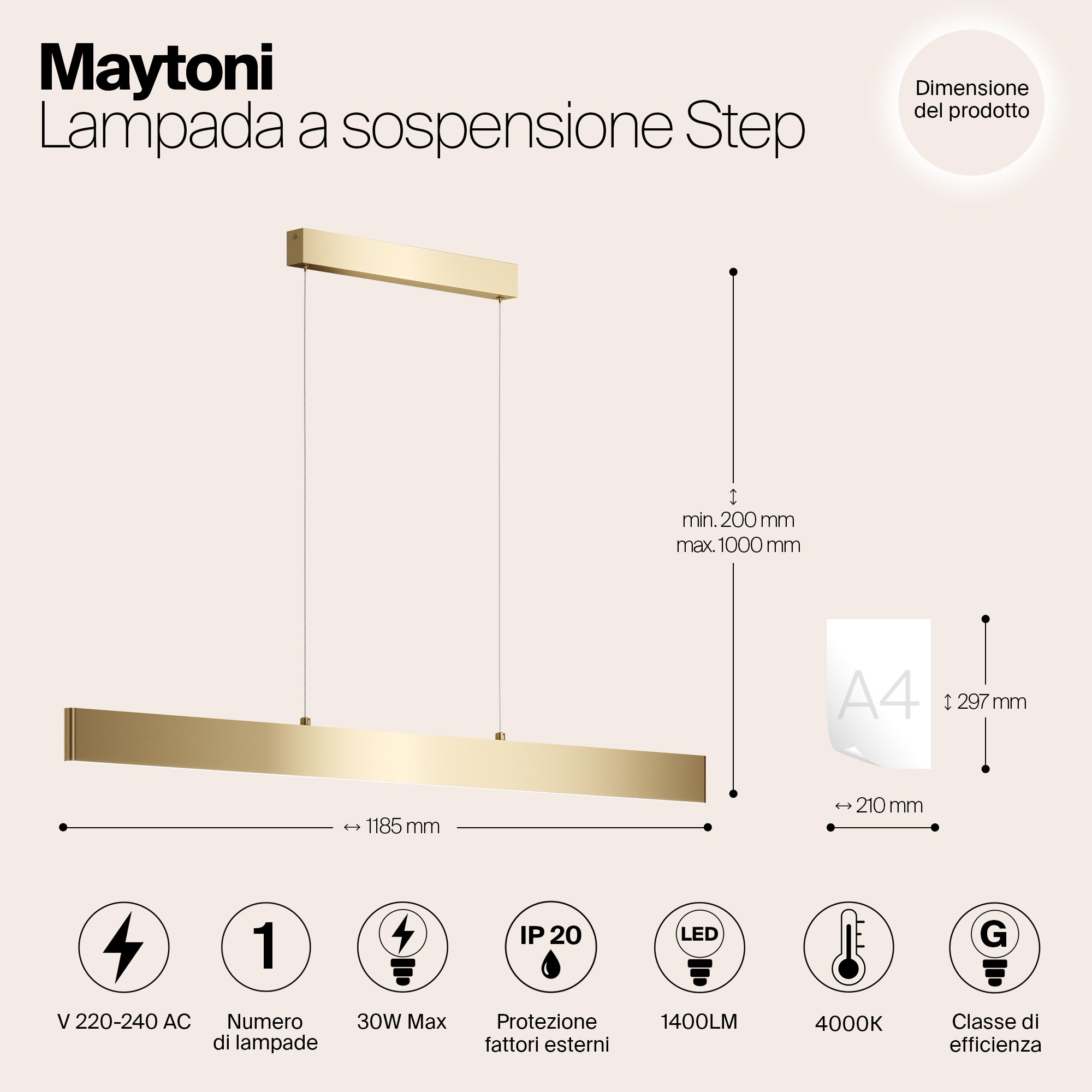 картинка Подвесной светодиодный светильник Maytoni Step P010PL-L30G4K от магазина pro-decor.kz