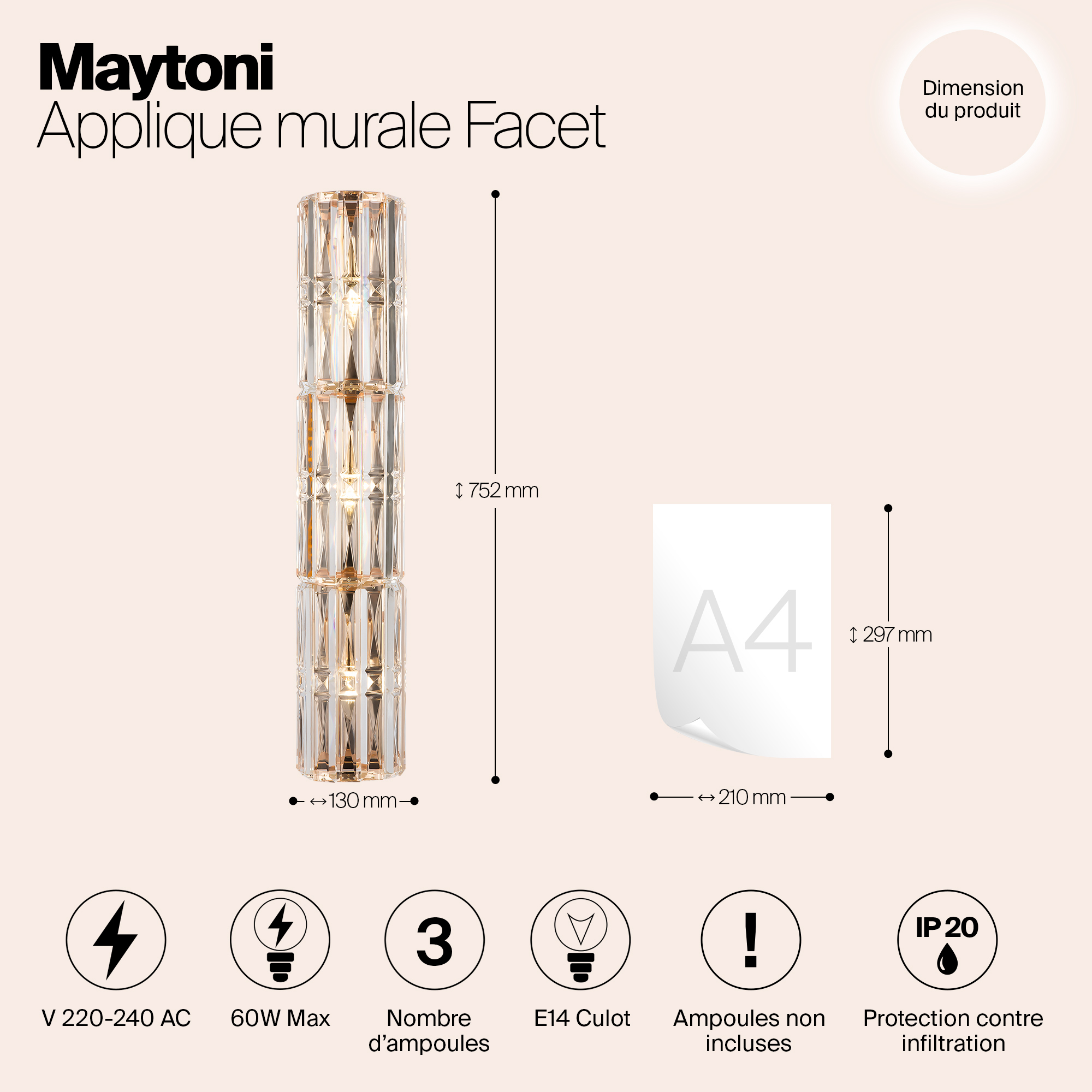 картинка Настенный светильник (бра) Maytoni MOD094WL-03G от магазина pro-decor.kz